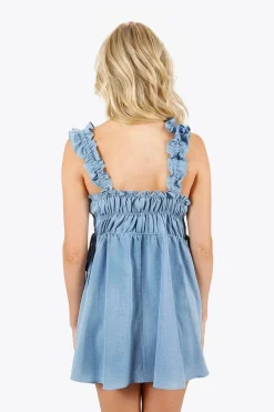 Tobi Jemille Pleated Babydoll Mini Dress - Misty Blue