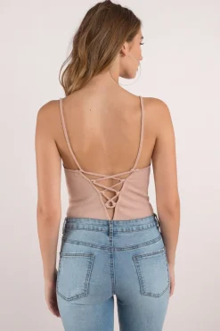 Tobi Jen Lace Up Bodysuit - Mocha