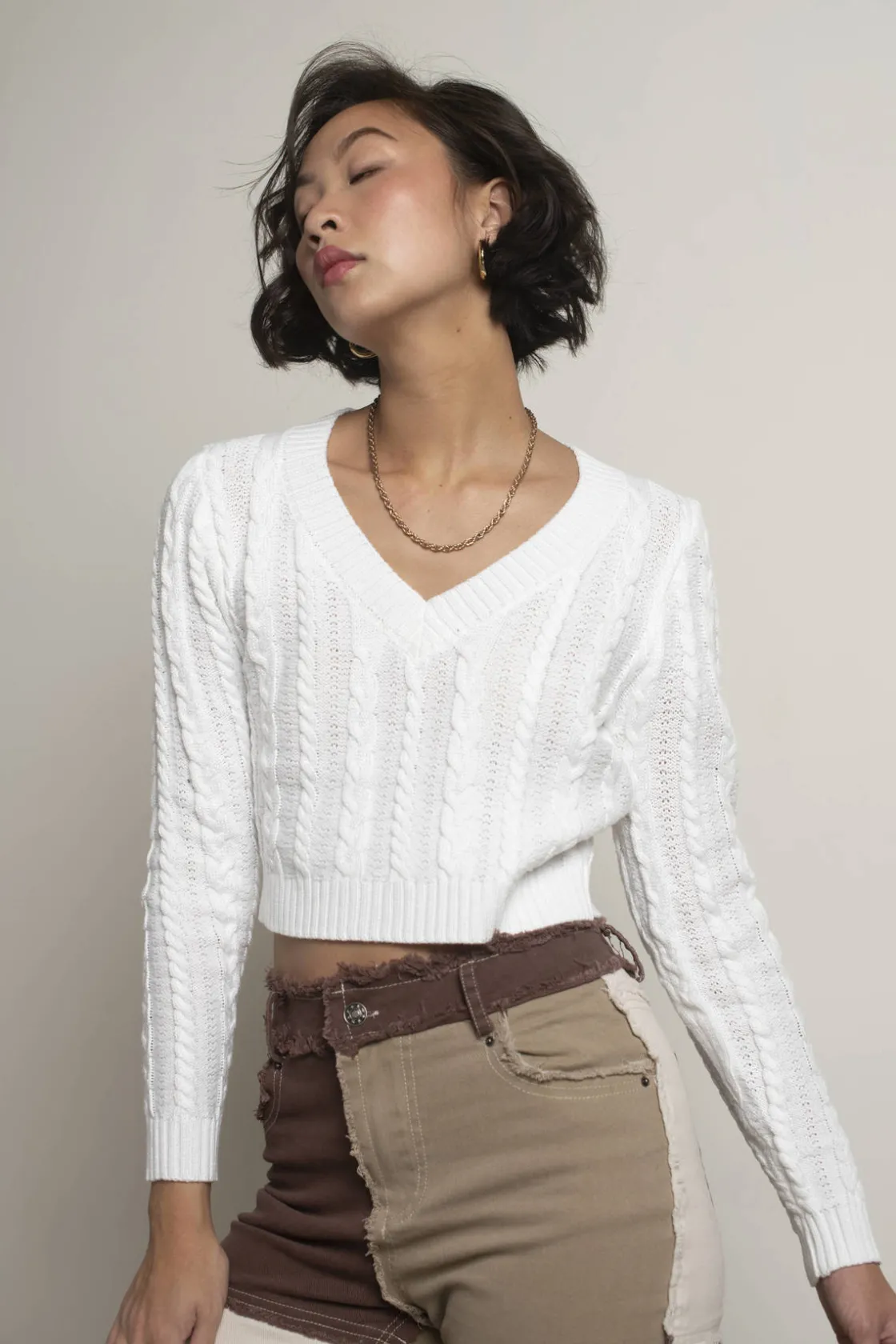Tobi Jessenia Cable Knit Sweater - White