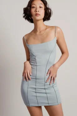 Tobi Just A Small Thing Exposed Stitch Bodycon Mini Dress - Gray