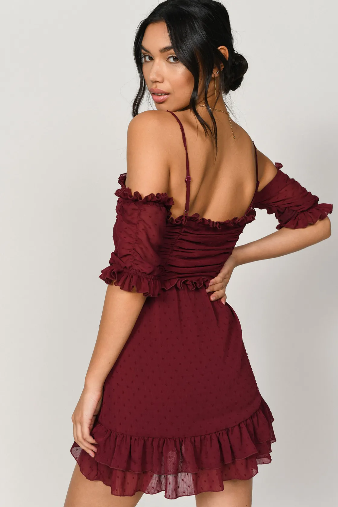 Tobi Just Met You Ruffle Cold Shoulder Mini Dress -