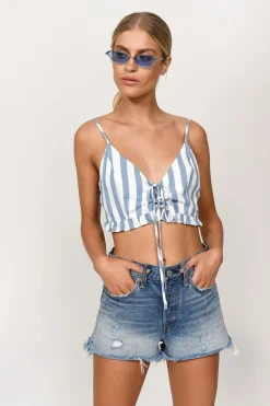 Tobi Just Right Lace Up Top - Blue
