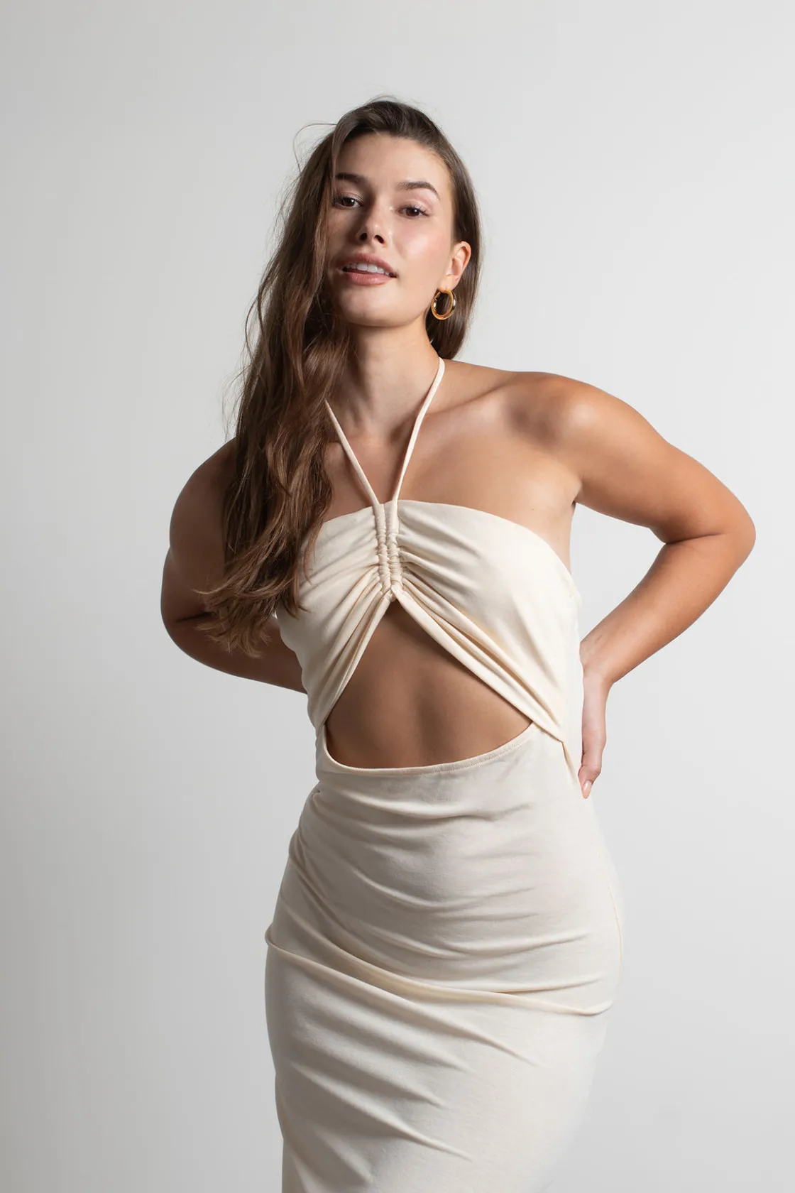 Tobi Kachel Cutout Bodycon Midi Dress - Ivory