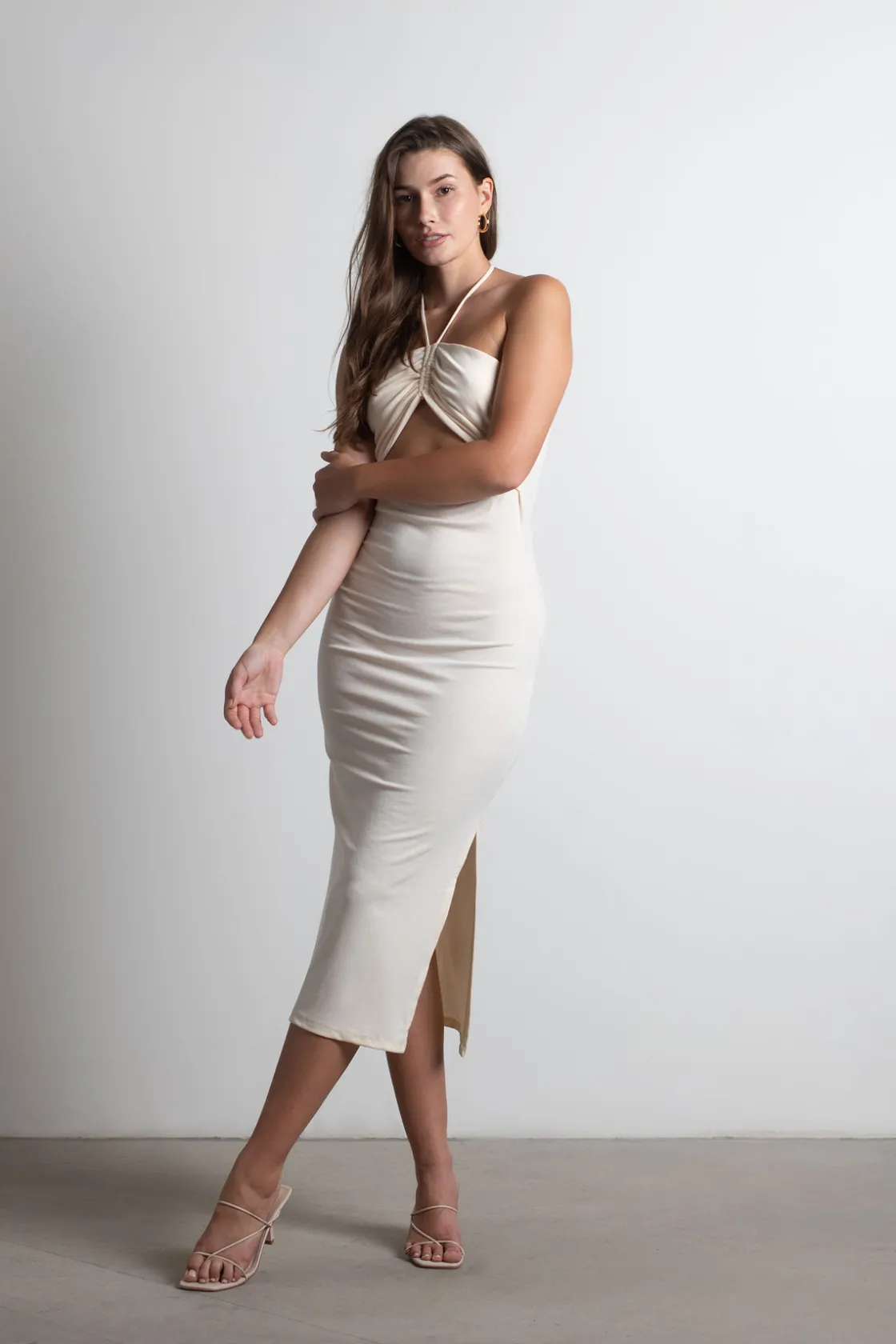Tobi Kachel Cutout Bodycon Midi Dress - Ivory