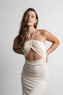 Tobi Kachel Cutout Bodycon Midi Dress - Ivory