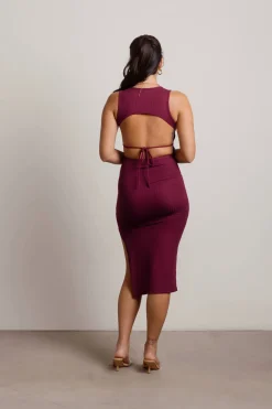 Tobi Katara Ribbed Open Back Midi Dress - Mulberry Purple