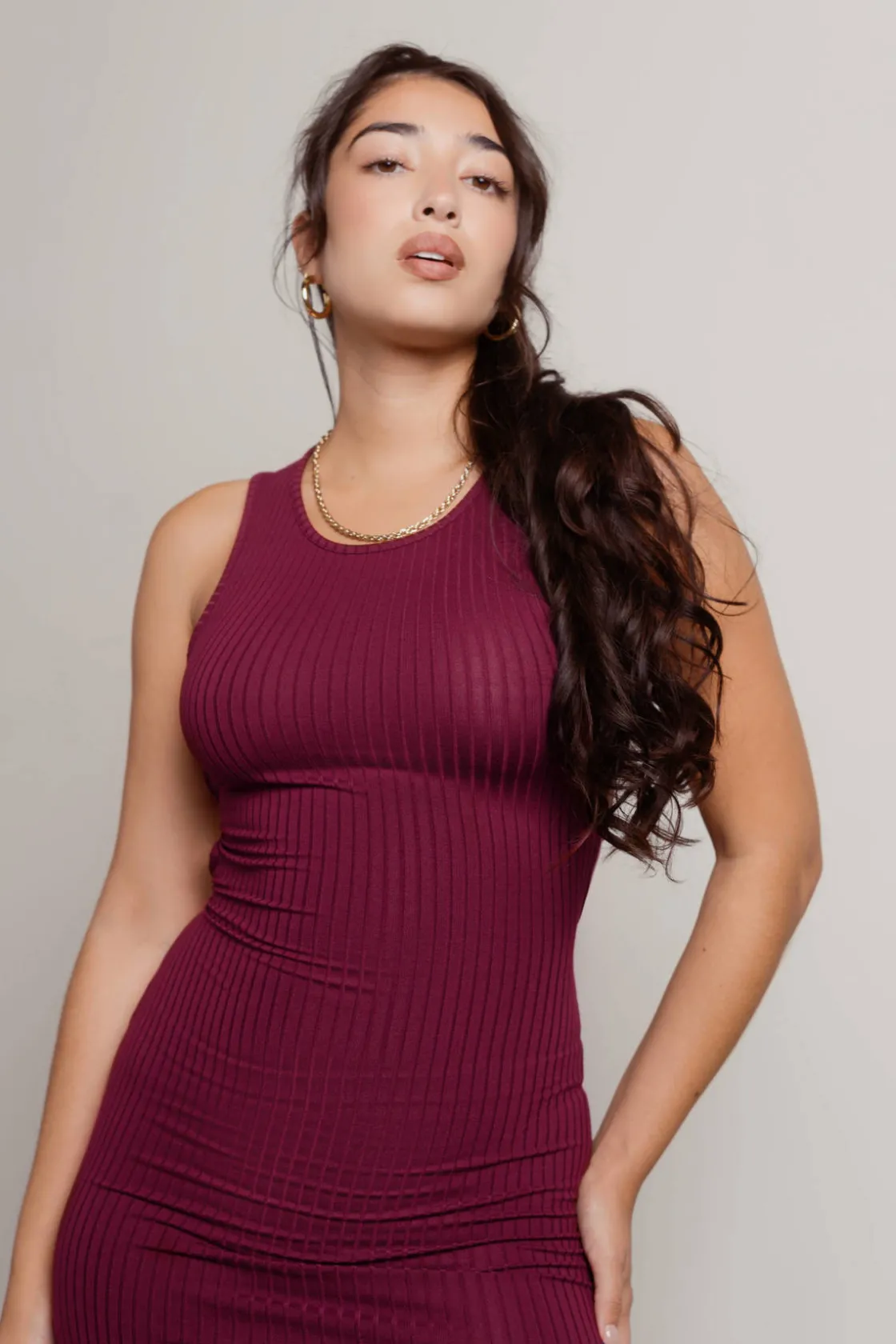 Tobi Katara Ribbed Open Back Midi Dress - Mulberry Purple