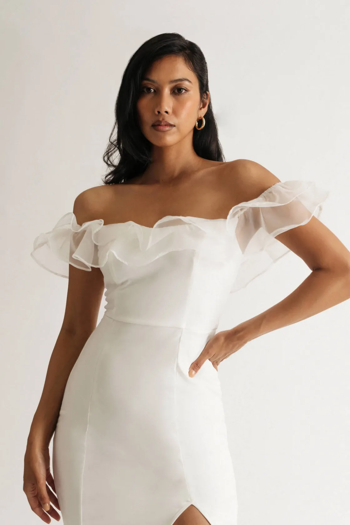 Tobi Kathani Organza Ruffle Midi Dress