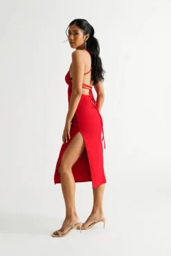 Tobi Katie Lace-Up Slit Bodycon Midi Dress