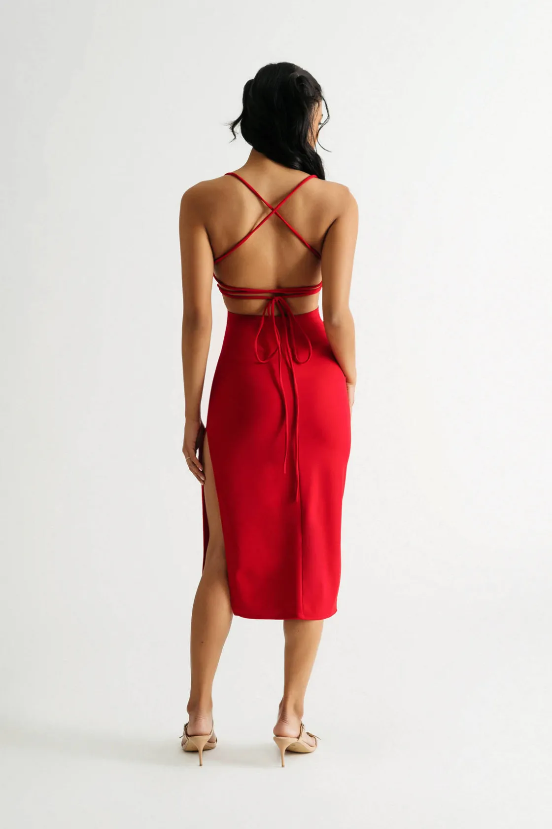 Tobi Katie Lace-Up Slit Bodycon Midi Dress