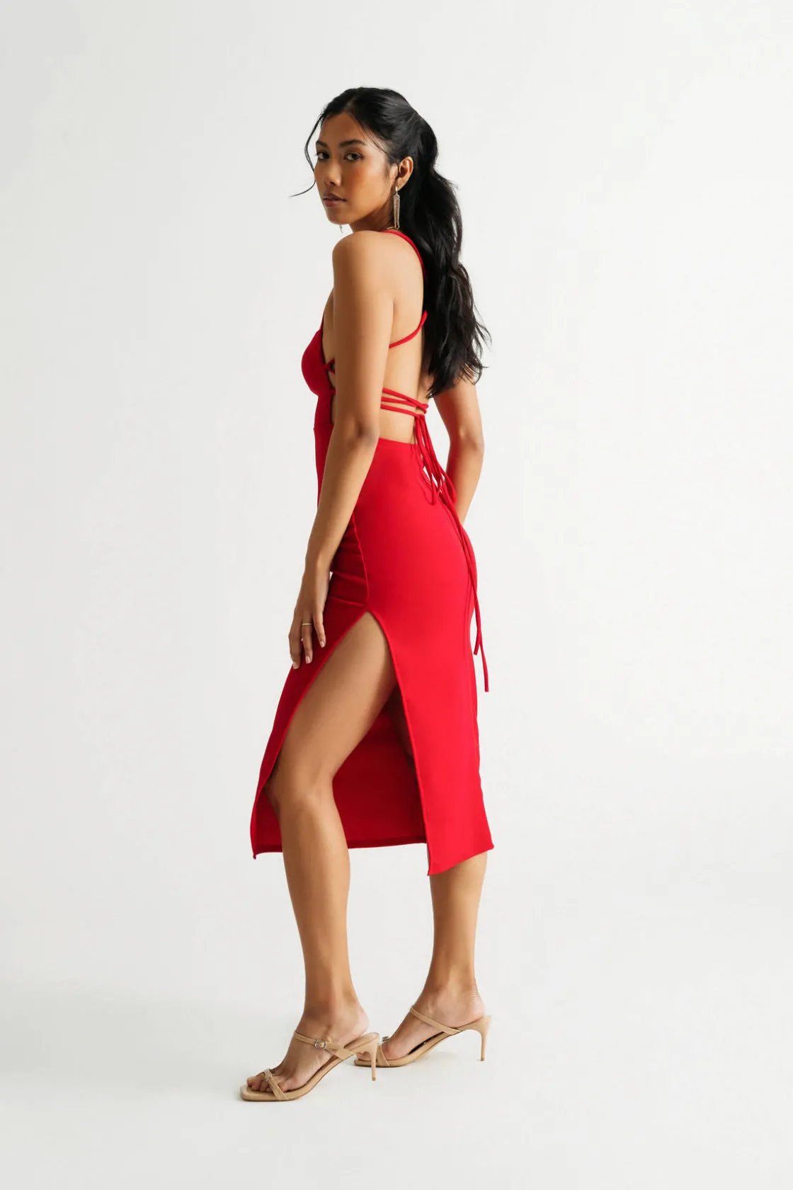 Tobi Katie Lace-Up Slit Bodycon Midi Dress