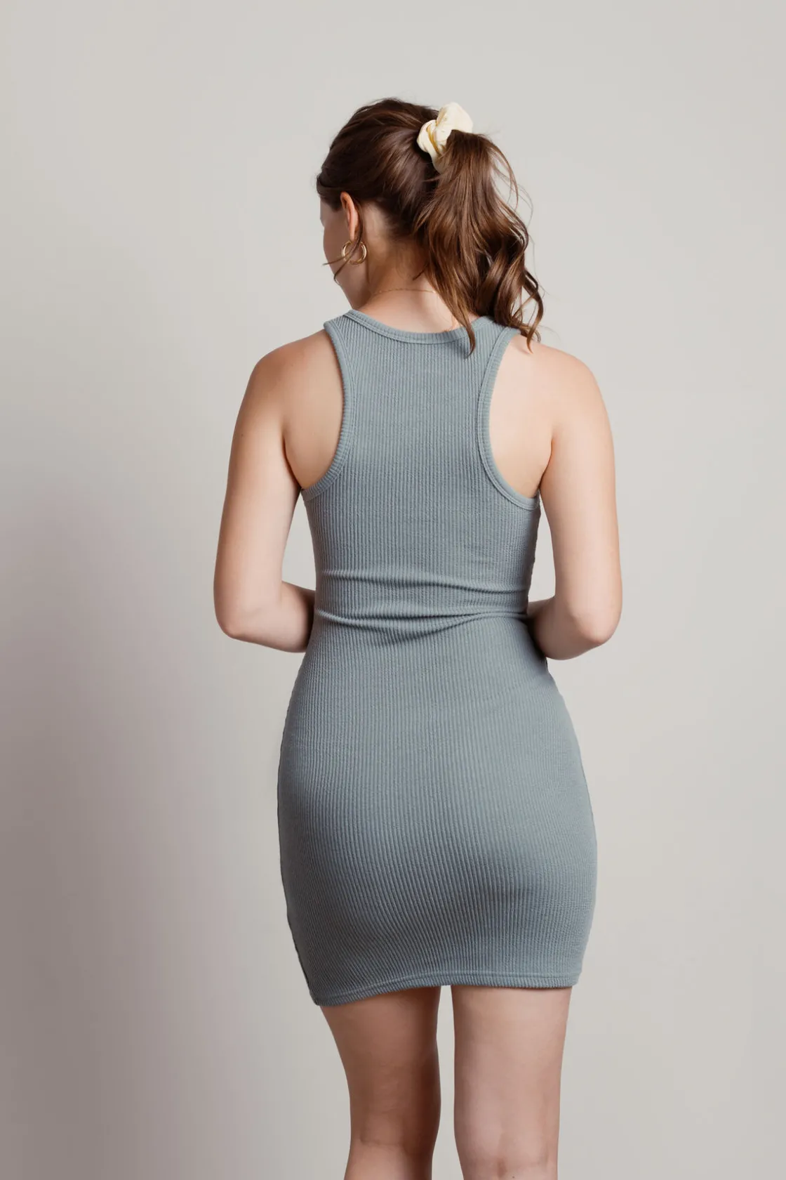 Tobi Keep It Basic Ribbed Knit Bodycon Mini Dress - Beige