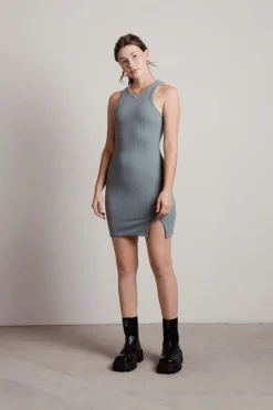 Tobi Keep It Basic Ribbed Knit Bodycon Mini Dress - Beige