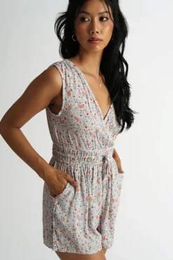 Tobi Keep It Going Surplice Romper - Grey Multi