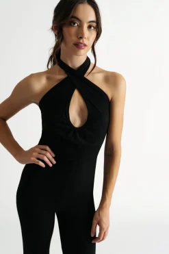 Tobi Keep My Cool Keyhole Jumpsuit - Black
