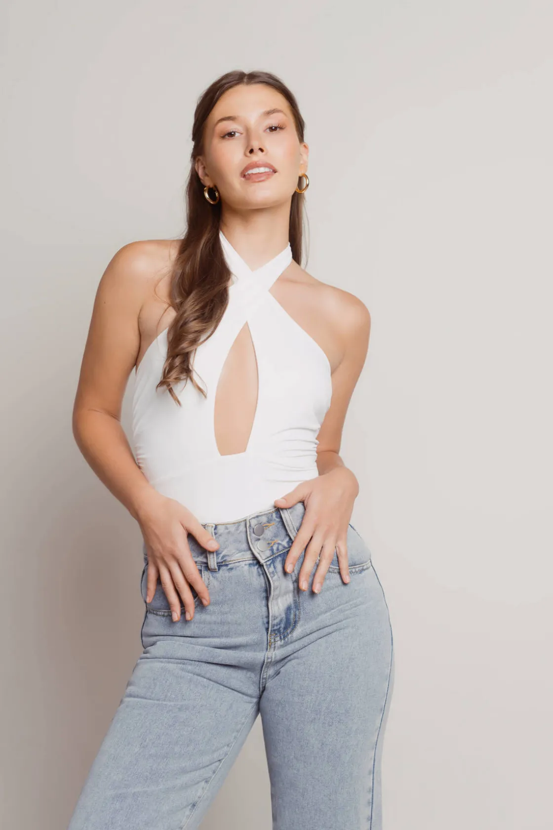 Tobi Keep Your Secrets Cross Halter Bodysuit - Forest Green