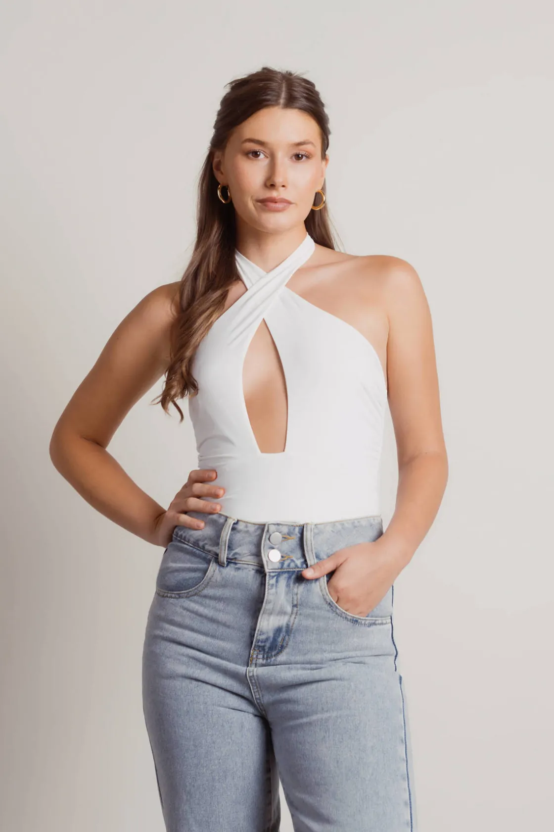 Tobi Keep Your Secrets Cross Halter Bodysuit - Forest Green