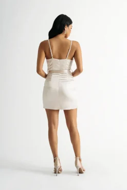 Tobi Keila Cowl Neck Satin Mini Dress - Cream