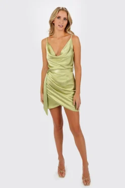Tobi Keila Cowl Neck Satin Mini Dress - Cream