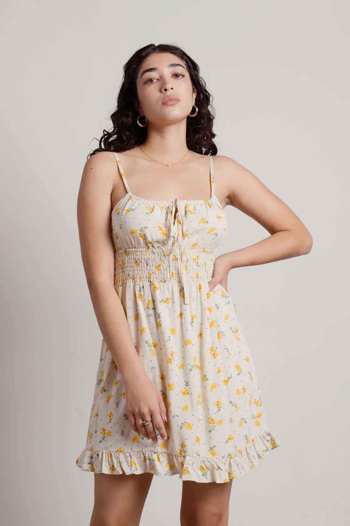 Tobi Kelley Floral Skater Mini Dress - Cream