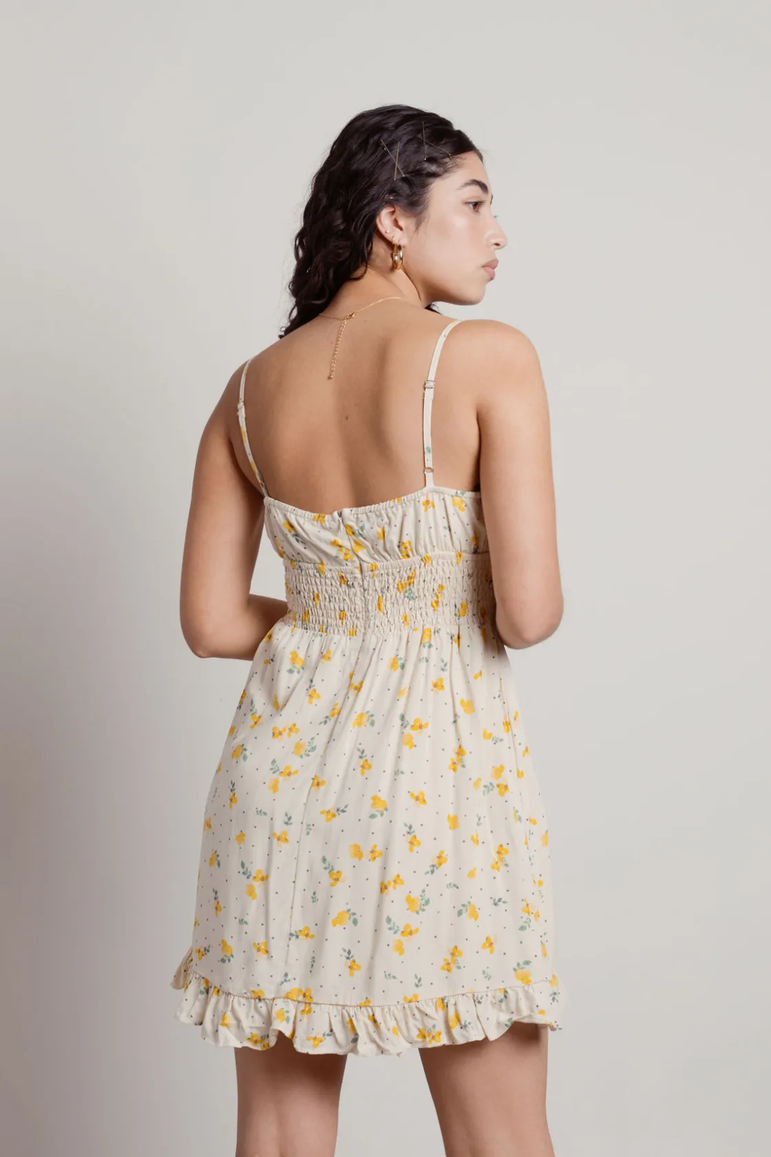 Tobi Kelley Floral Skater Mini Dress - Cream