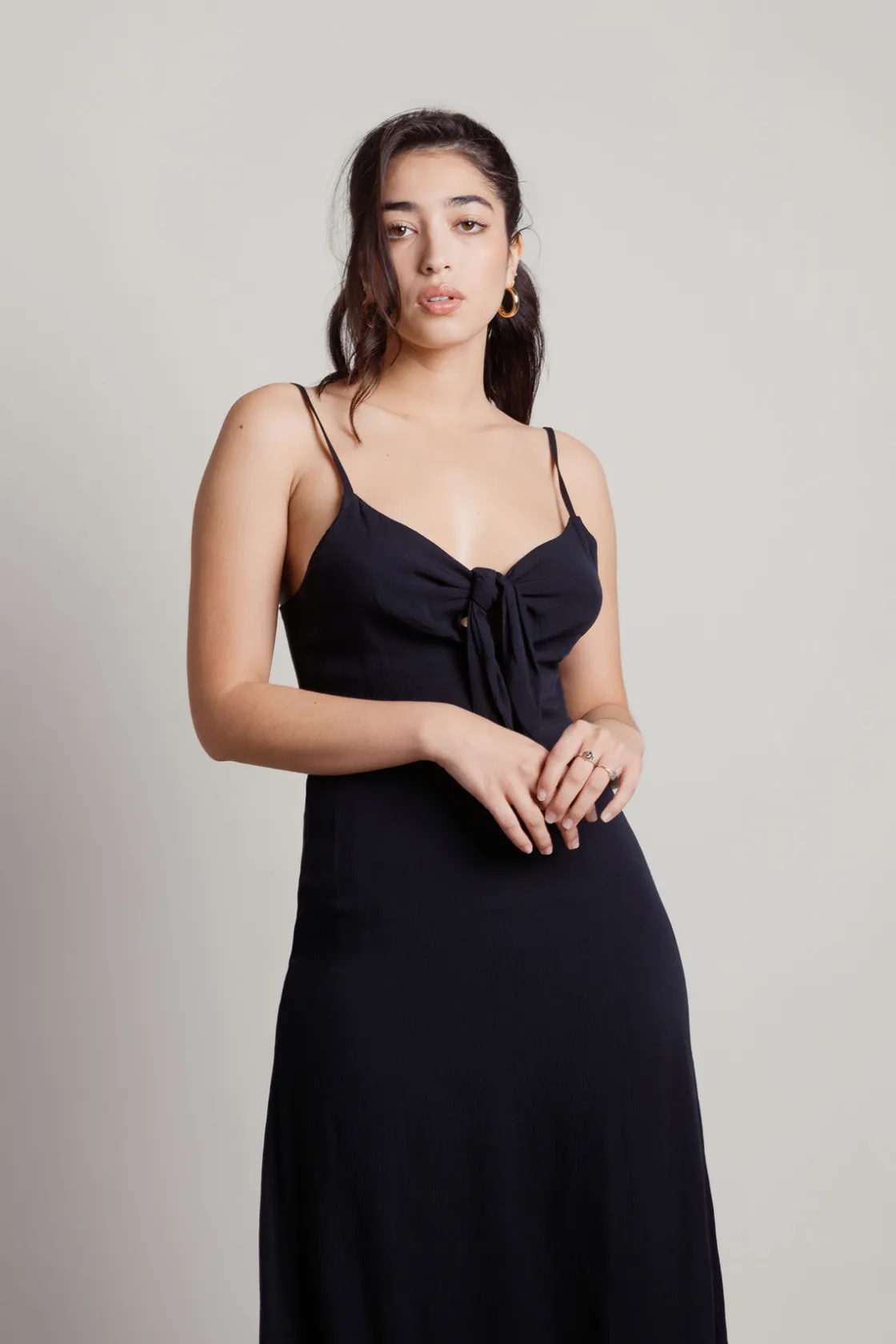 Tobi Kendall Front Tie Sheer Midi Dress -