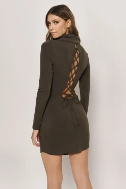 Tobi Khal Lace Back Turtleneck Mini Dress - Marsala
