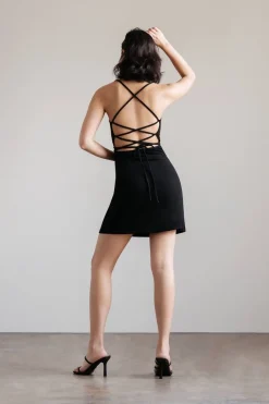 Tobi Kiana Backless Flower Strap Mini Dress - Black