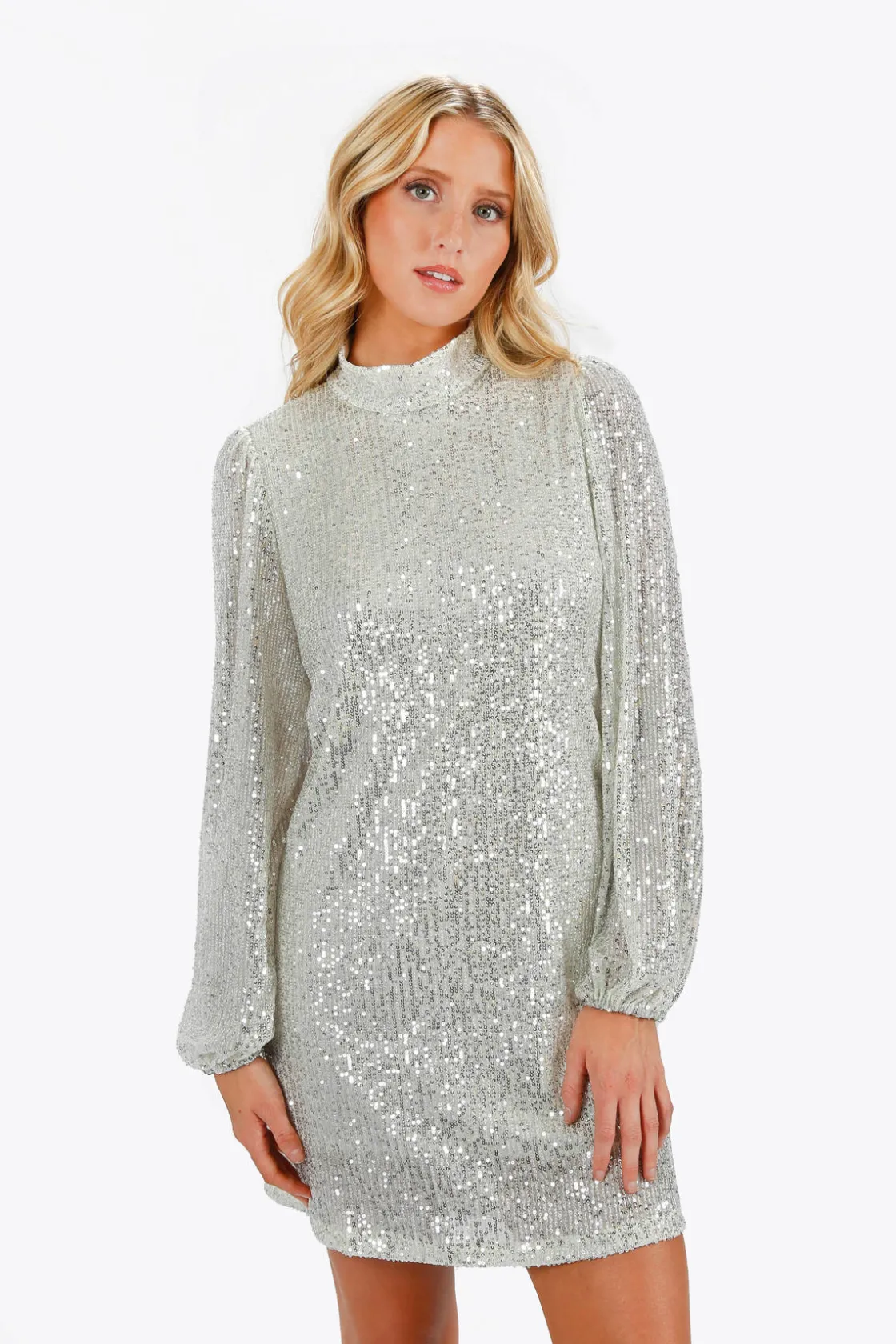 Tobi Kielle Sequin Mock Neck Mini Dress -