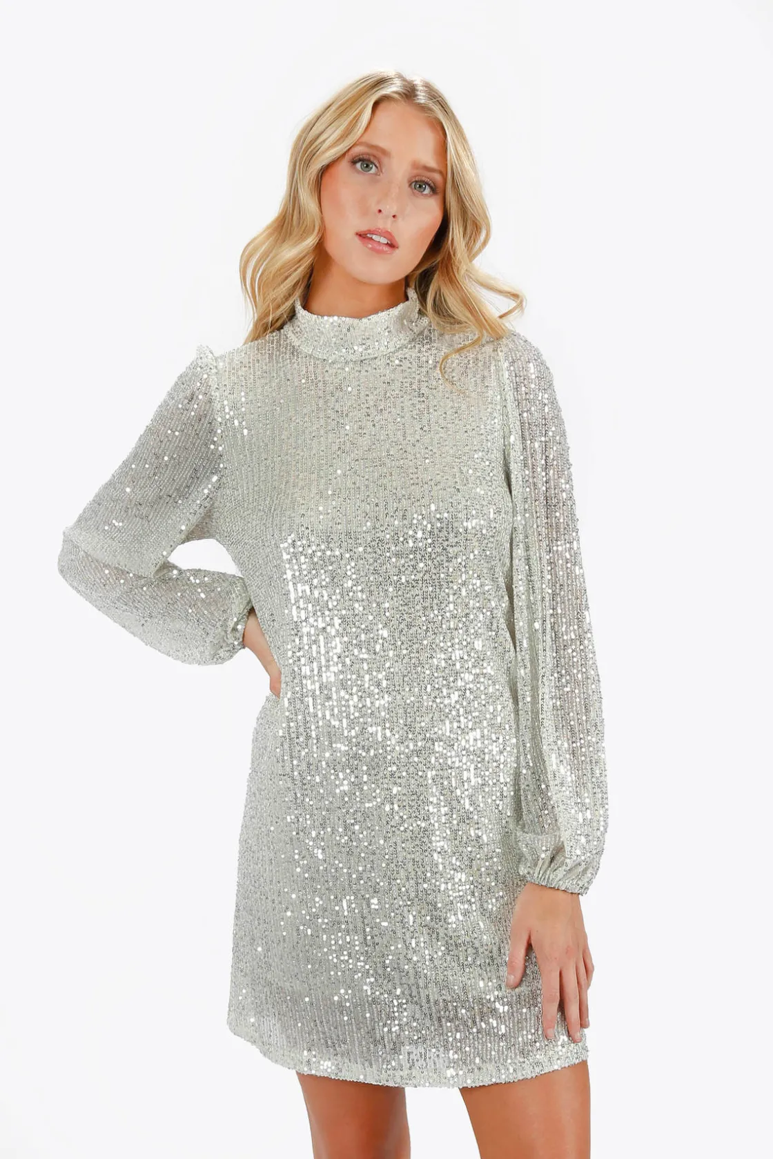 Tobi Kielle Sequin Mock Neck Mini Dress -