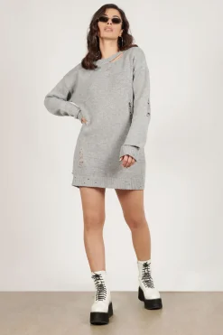 Tobi Kim Distressed Sweater Mini Dress - Black