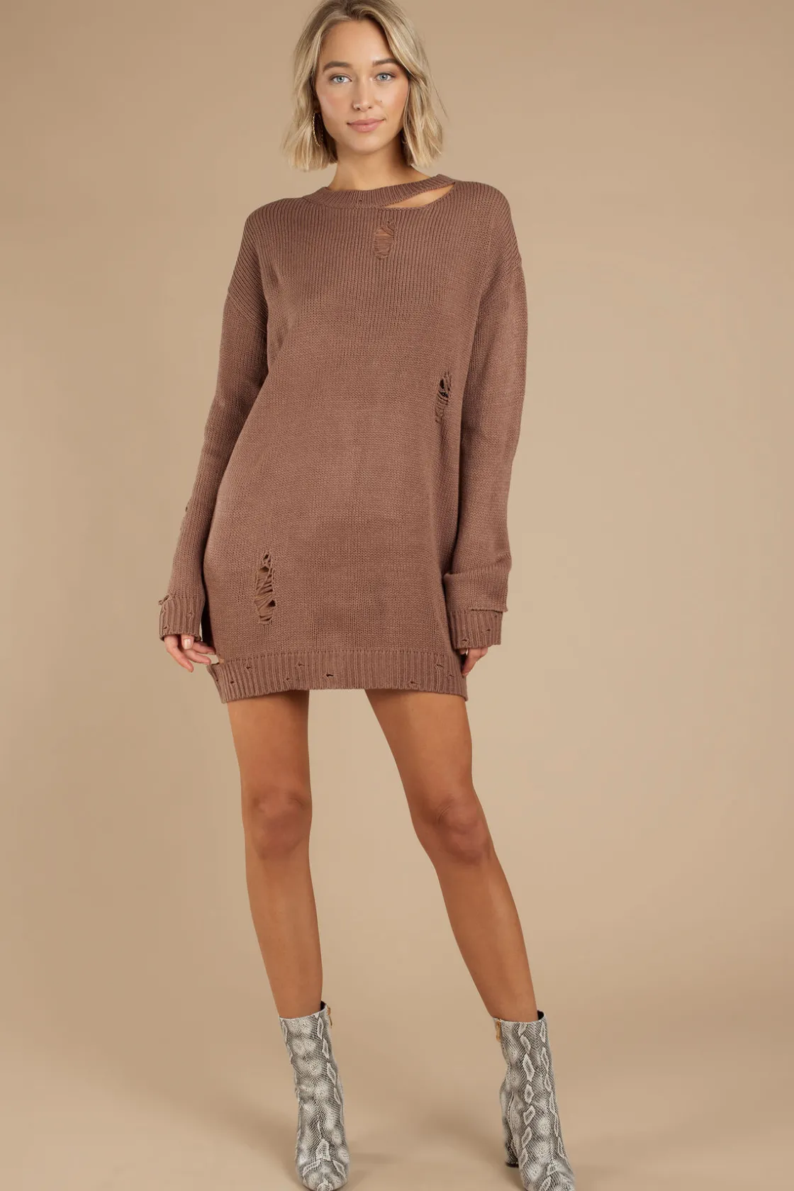 Tobi Kim Distressed Sweater Mini Dress - Black