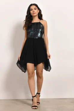 Tobi Kiss Me At Midnight Cross Back Sequin Mini Dress - Teal & Black