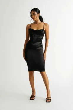 Tobi Kiss Me To Sleep Corset Bodycon Midi Dress - Black