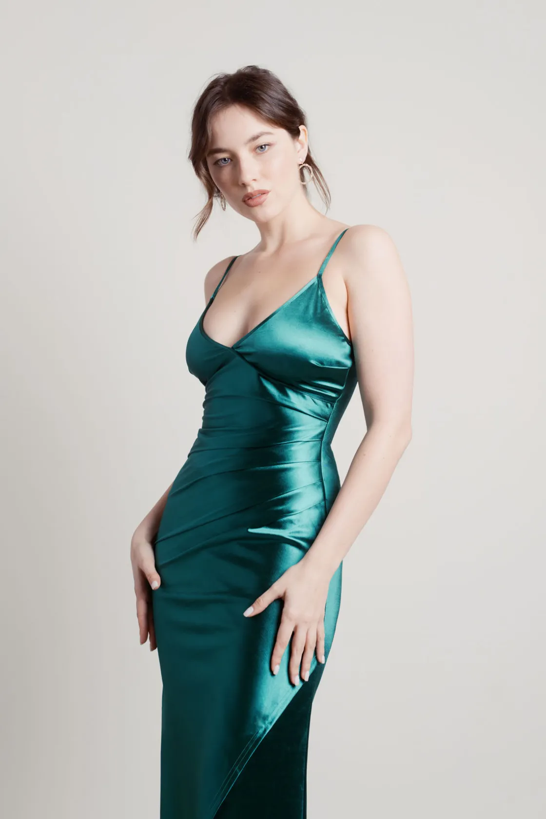 Tobi Knightly Dreams Satin High Slit Maxi Dress - Emerald