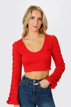 Tobi Knot Sorry Crop Top - Red