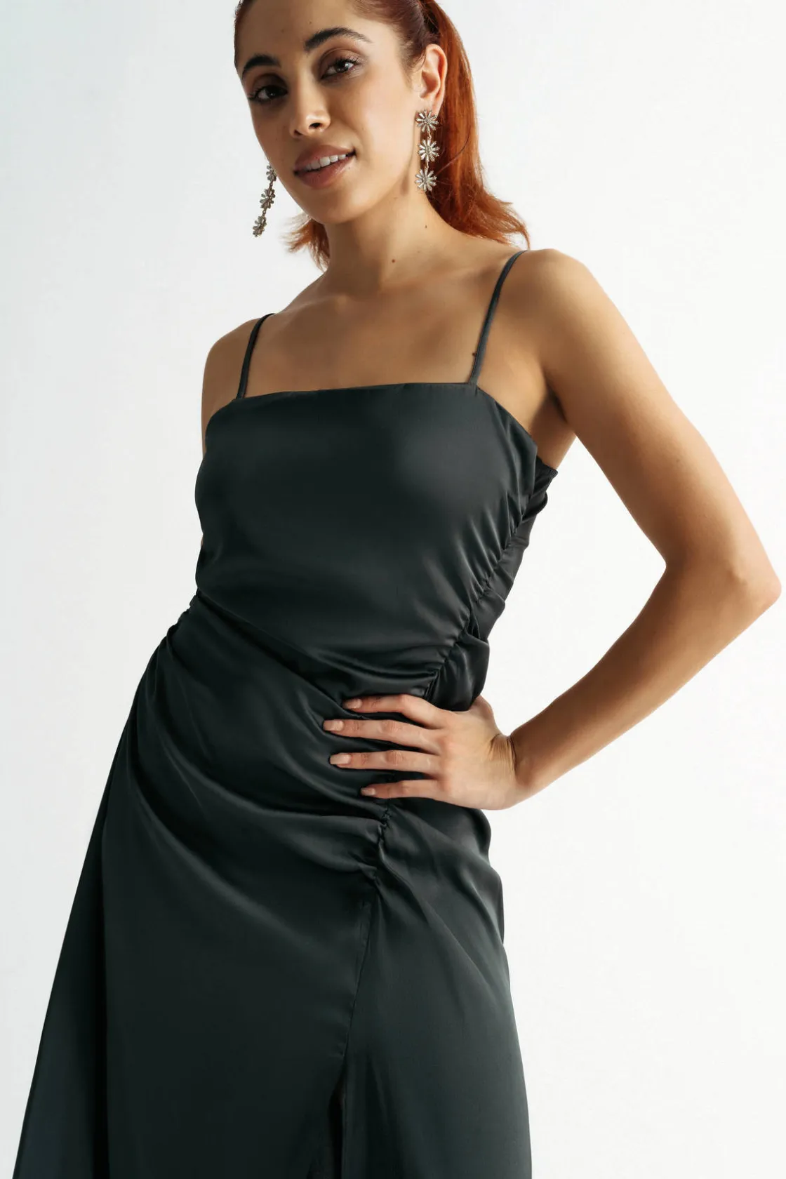 Tobi Kylie Ruched Slit Midi Dress -