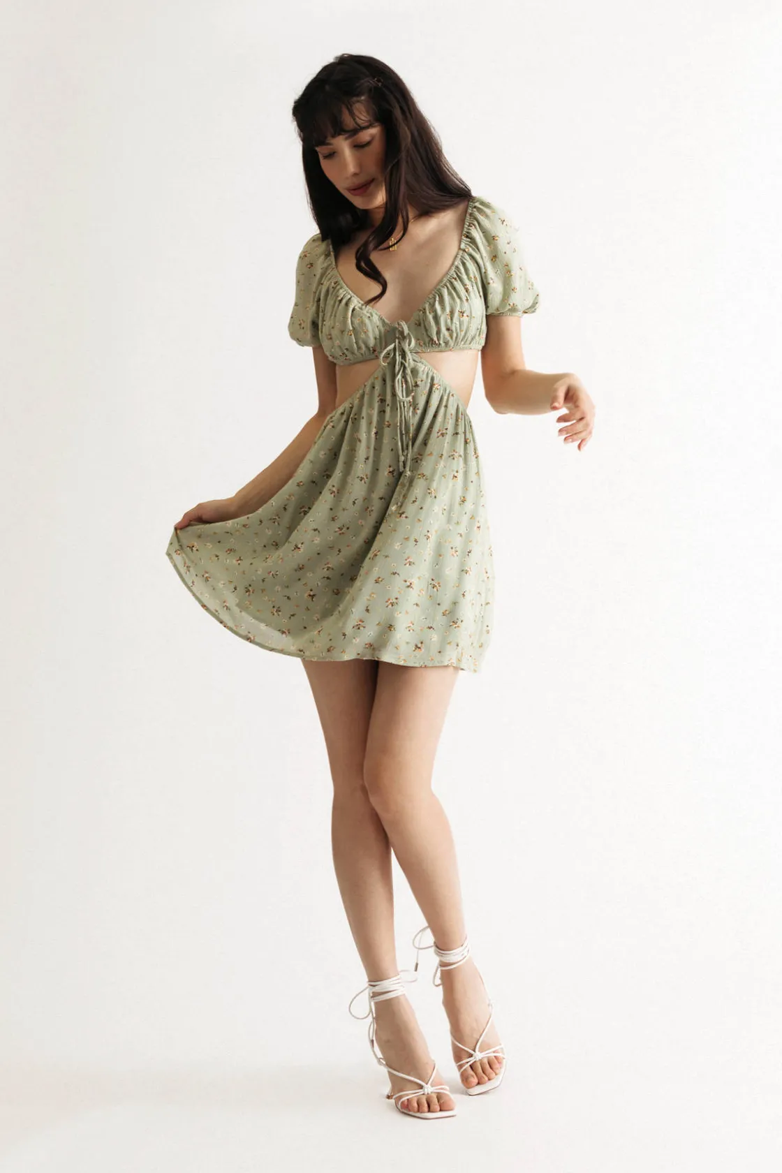 Tobi Kyrah Cutout Skater Mini Dress - Green Floral