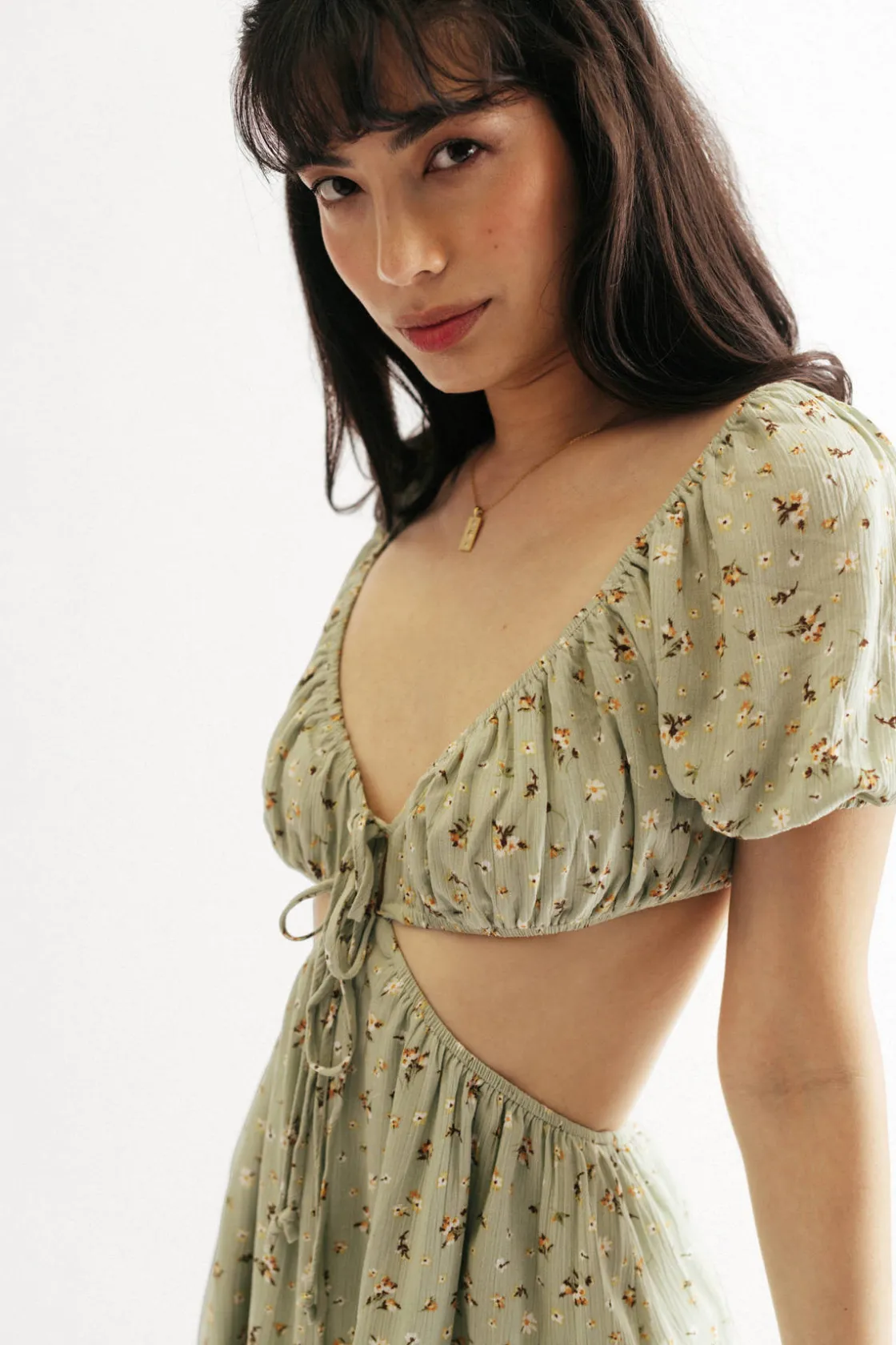 Tobi Kyrah Cutout Skater Mini Dress - Green Floral