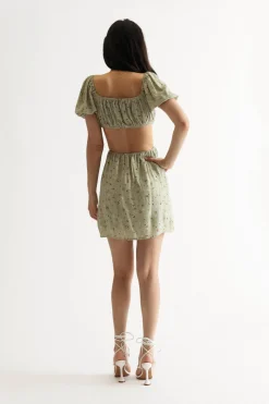 Tobi Kyrah Cutout Skater Mini Dress - Green Floral