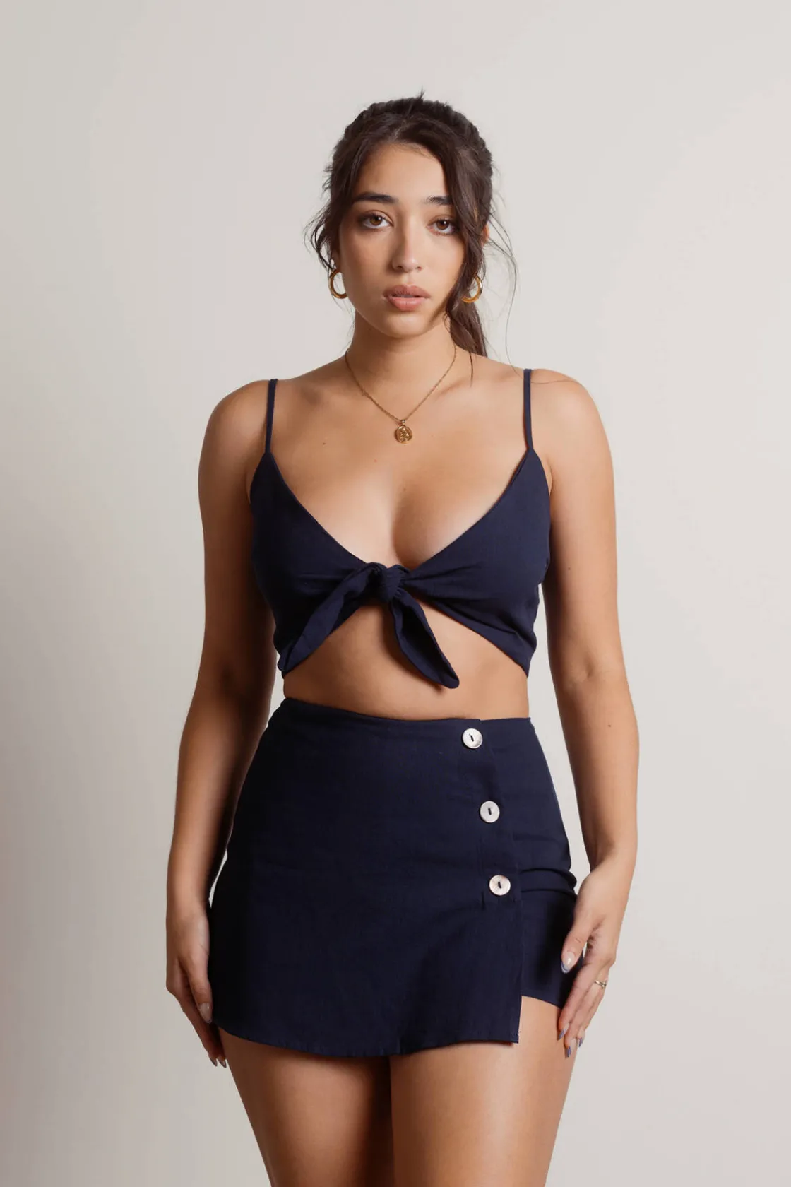 Tobi LA Forever Tie Front Crop Top And Skort Set