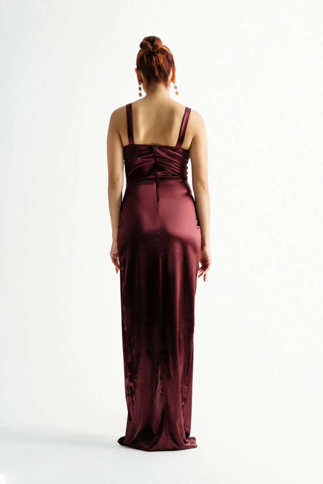 Tobi Last A Lifetime Maroon Satin Bustier Maxi Dress