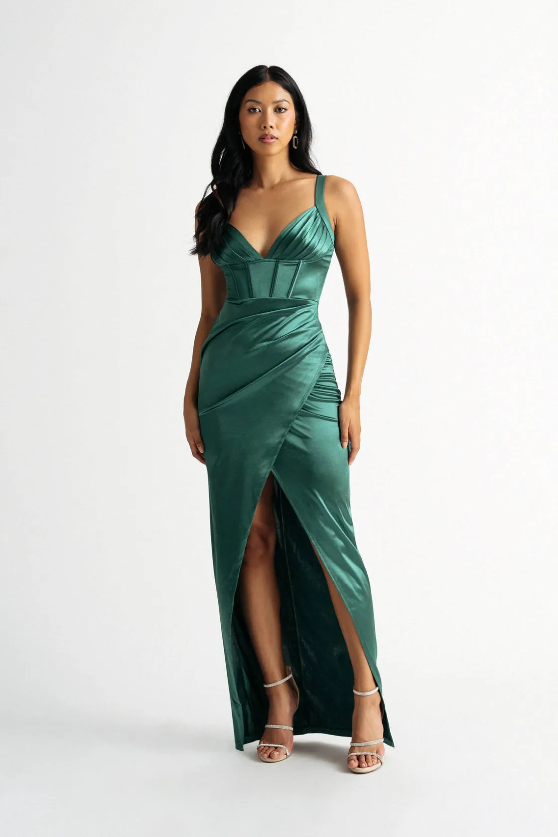 Tobi Last A Lifetime Maroon Satin Bustier Maxi Dress