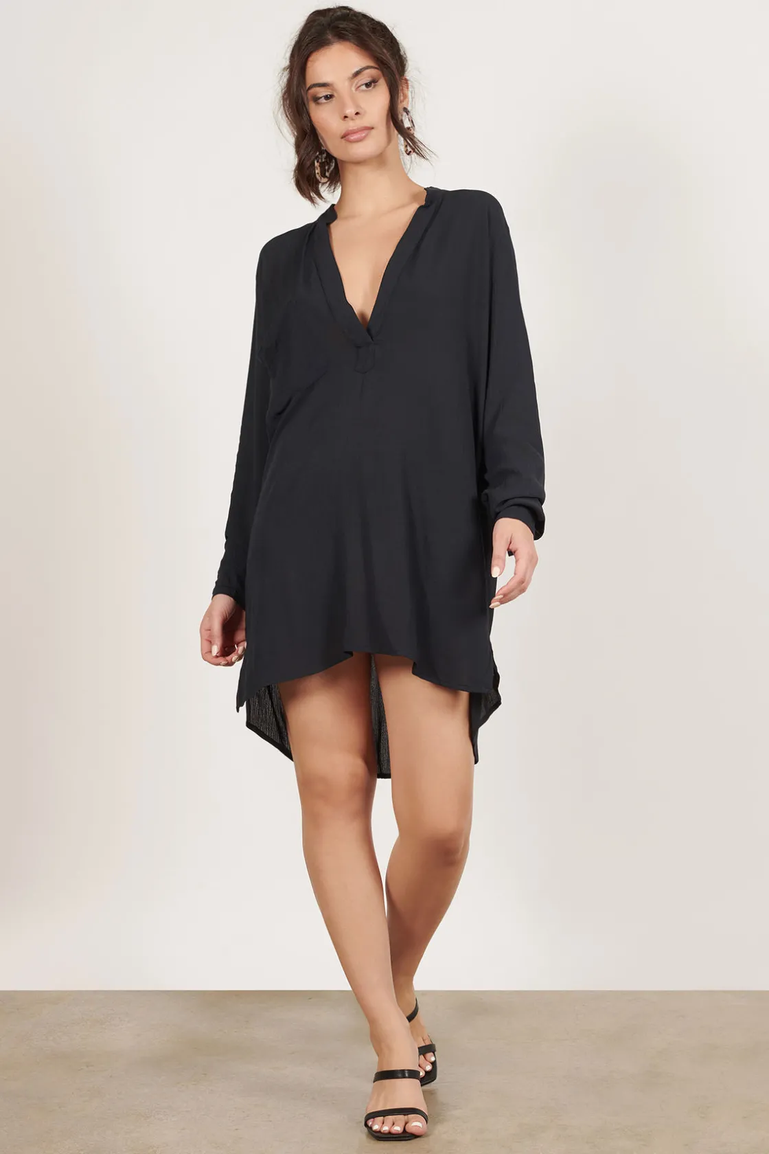 Tobi Last Resort Deep V Long Sleeve Mini Dress -