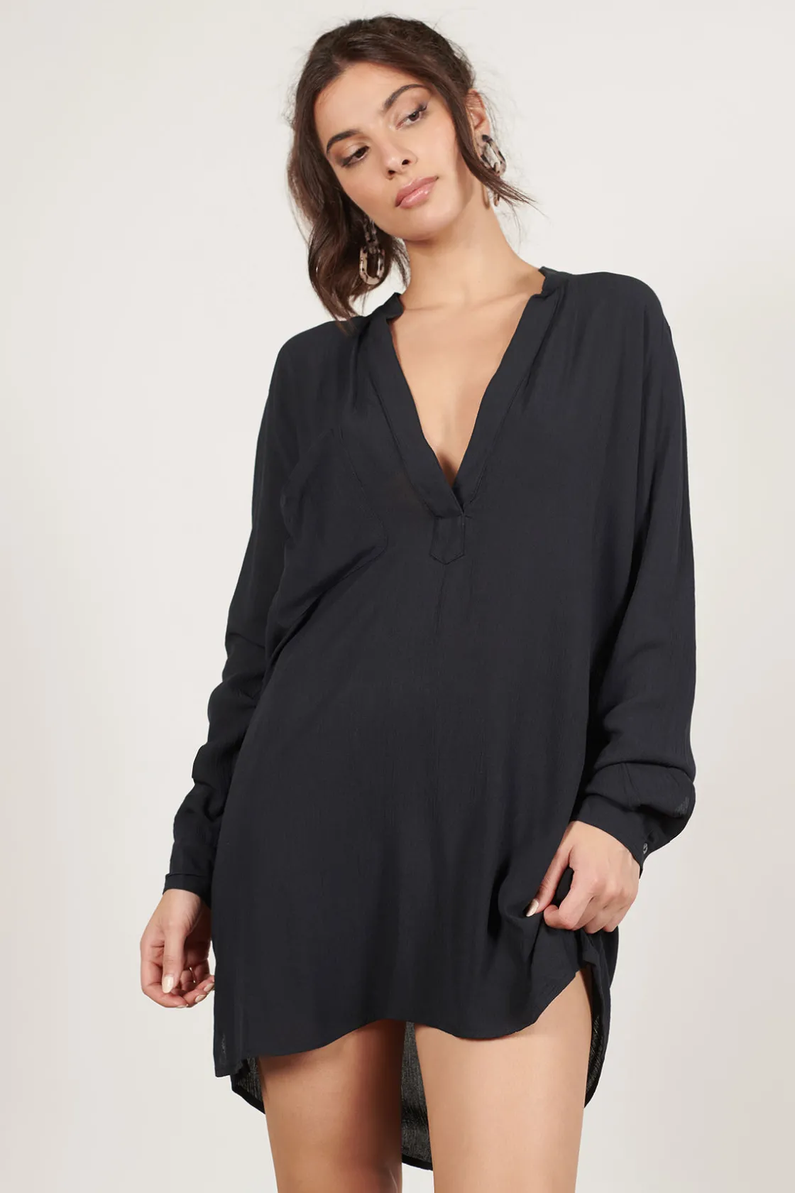 Tobi Last Resort Deep V Long Sleeve Mini Dress -