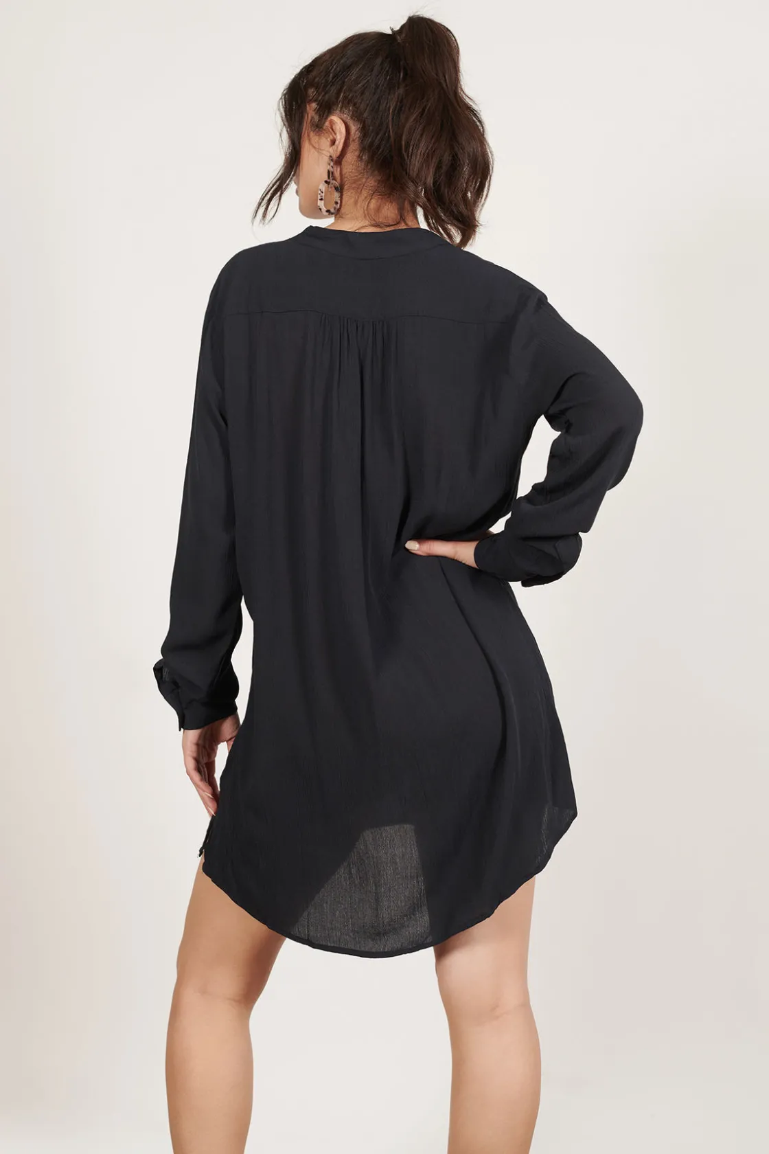 Tobi Last Resort Deep V Long Sleeve Mini Dress -