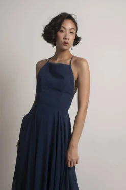 Tobi Last Touch Halter Cross Back Maxi Dress - Navy