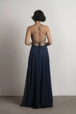 Tobi Last Touch Halter Cross Back Maxi Dress - Navy