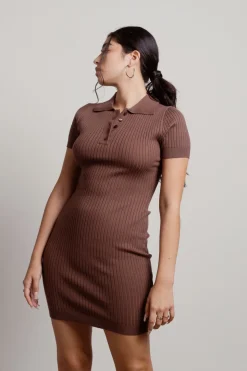 Tobi Late To Class Collared Ribbed Mini Dress -