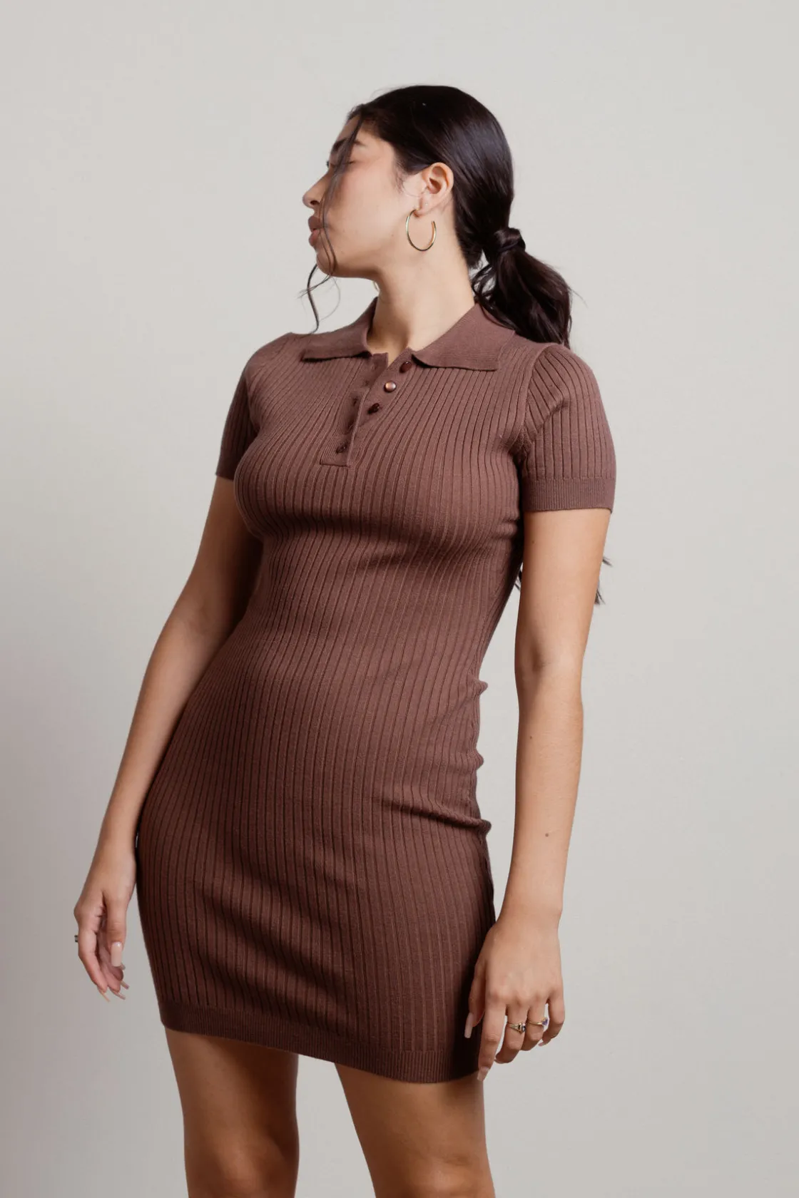 Tobi Late To Class Collared Ribbed Mini Dress -